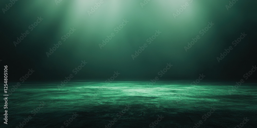 Fototapeta premium Illuminated abandoned space mysterious green light in a dark environment