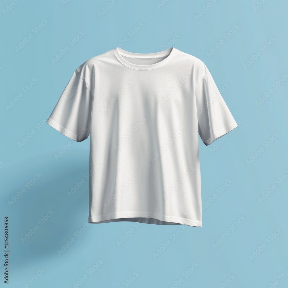 White T-shirt, studio shot, light blue background, apparel mockup White T-shirt, studio shot, light blue background, apparel mockup