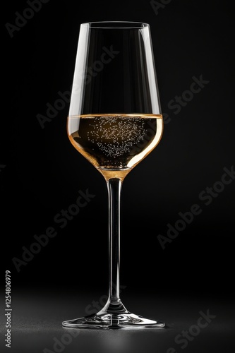 Close-up of elegant sparkling wine glass in studio with dark luxury background