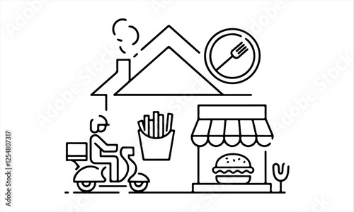 Food delivery line icon set. Order food home, courier, fast food and more. Outline vector icon in linear style. Conceptual pictogram collection