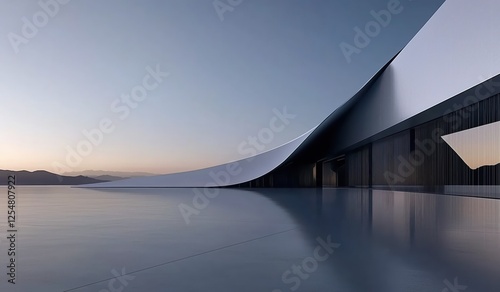 Sleek Modern Architecture Embracing Serenity at Dusk with Reflective Surfaces