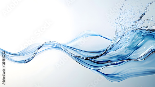 Flowing blue water splashing and swirling on a light background creating dynamic and fluid shapes.