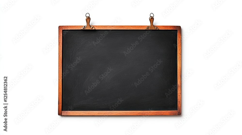 Empty blackboard with wooden frame hanging on wall, ideal for educational or creative use Empty blackboard with wooden frame hanging on wall, ideal for educational or creative use