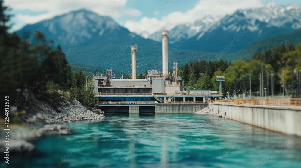 Fototapeta premium Mountain Hydroelectric Plant River Power Generation