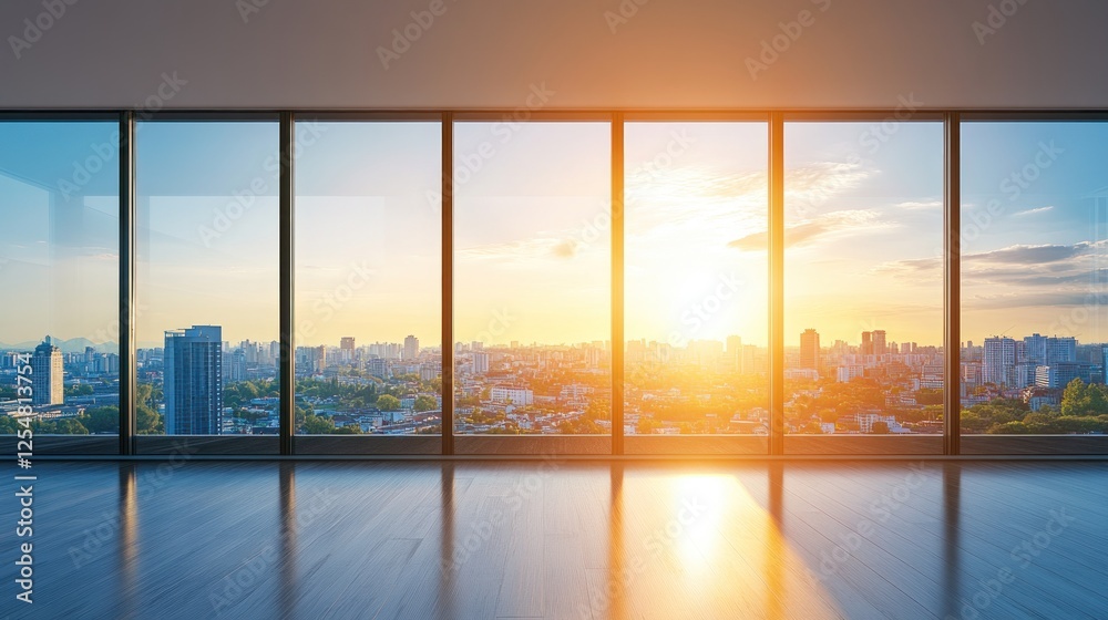 Fototapeta premium Sunset Cityscape View from Modern Office