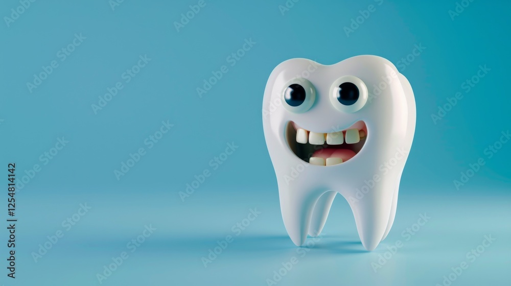 Laughing molar with eyes and mouth on a blue background Laughing molar with eyes and mouth on a blue background