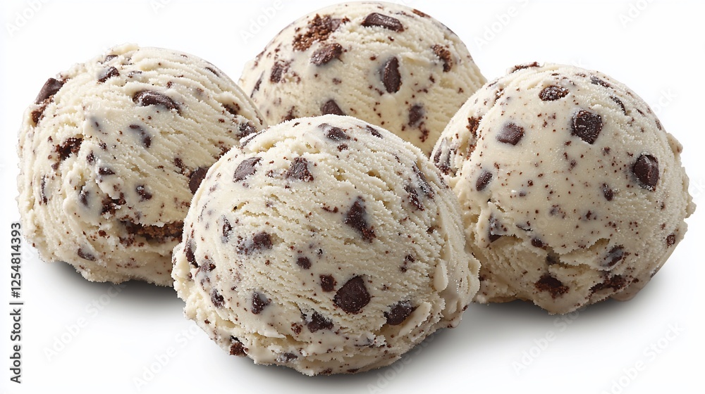 Four scoops of cookie dough ice cream on white background. Perfect for dessert or food photography Four scoops of cookie dough ice cream on white background. Perfect for dessert or food photography