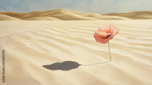 Desert poppy flower, sand dunes background, resilience concept, stock photo photo