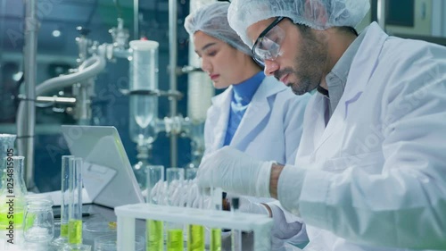 Science, cannabis and scientist with plant in laboratory for research, biology and study medicine. Healthcare, agriculture and men with weed or marijuana leaf for medical treatment, drugs or analysis