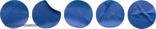 Blank blue round adhesive paper sticker label set isolated on white background photo