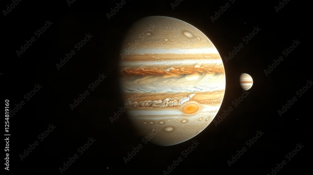 Majestic view of Jupiter and its moon captured in the vastness of space Majestic view of Jupiter and its moon captured in the vastness of space