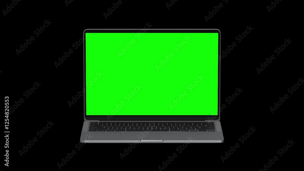 Laptop with chroma key on display for mock ups, promotion or website showcase. 3D Illustration. notebook animation Laptop with chroma key on display for mock ups, promotion or website showcase. 3D Illustration. notebook animation