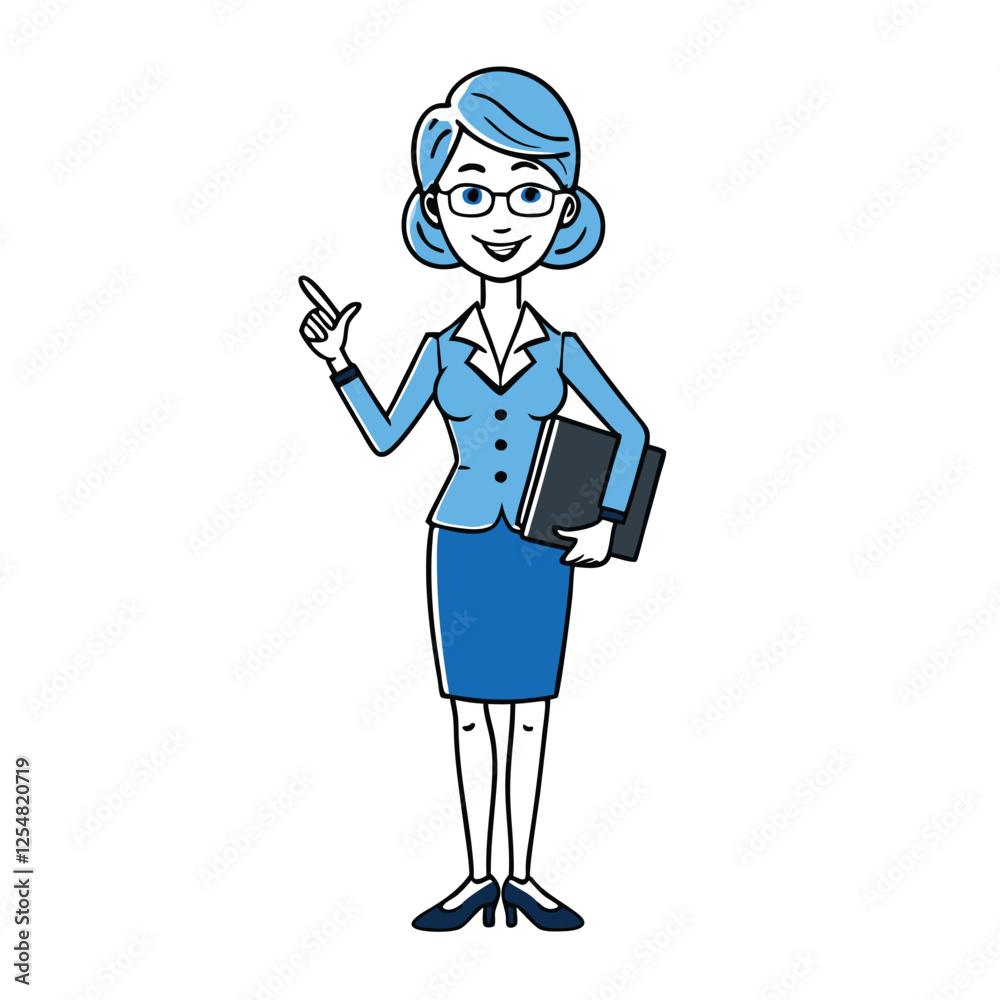 A silhouette of a female teacher standing confidently, holding a book