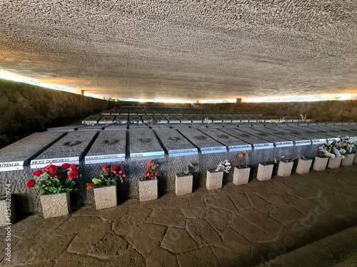 2024.06.30 Rome, Italy, Fosse Ardeatine,
evocative image of the shrine and national monument
for the massacre of 335 prisoners killed in Rome on 24.03.1944 as
reprisal for the partisan attack
