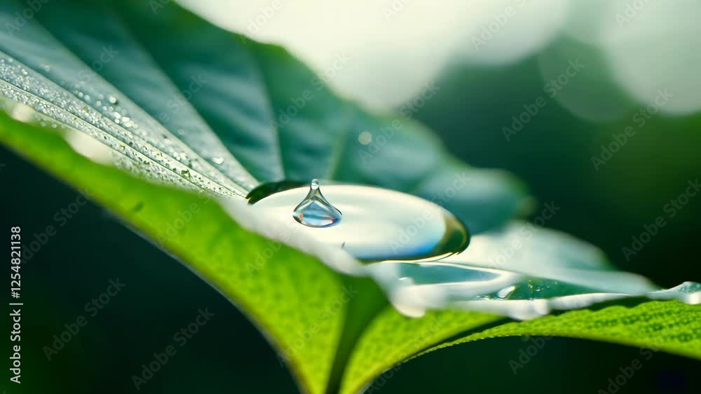 A drop of water is falling from a leaf