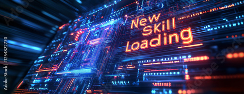 Futuristic  Self-improvement concept. Abstract Digital Neon Skill Loading Interface Futuristic Technology Concept