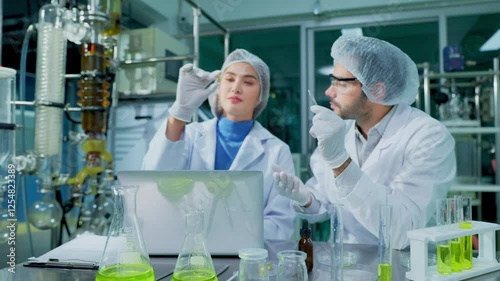 Science, cannabis and scientist with plant in laboratory for research, biology and study medicine. Healthcare, agriculture and men with weed or marijuana leaf for medical treatment, drugs or analysis