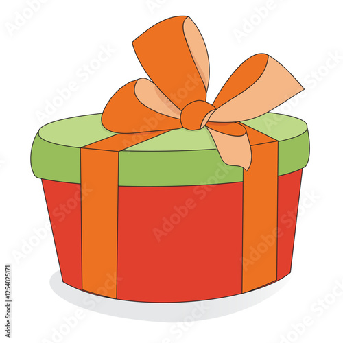 round gift box with butterfly shaped ribbon in vector illustration