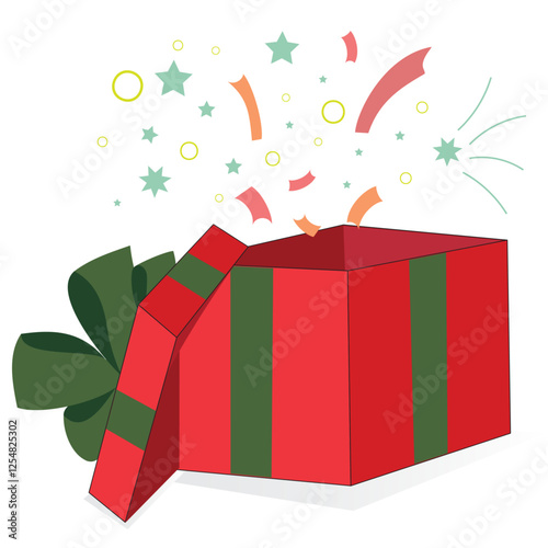 opened chrismast gift box with flying sparkle in vector illustration