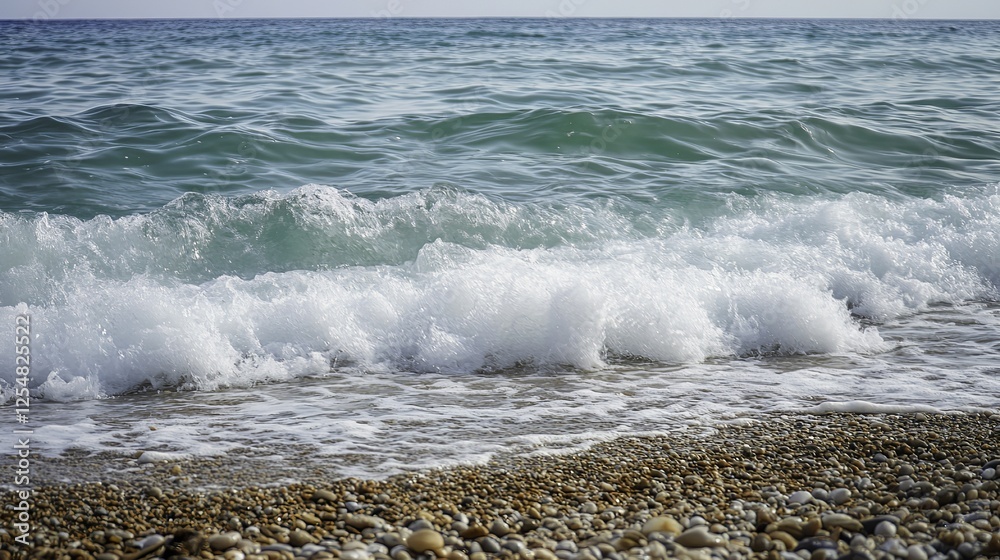 Turquoise waves gently kiss the sandy shore, embodying the serene essence of summer