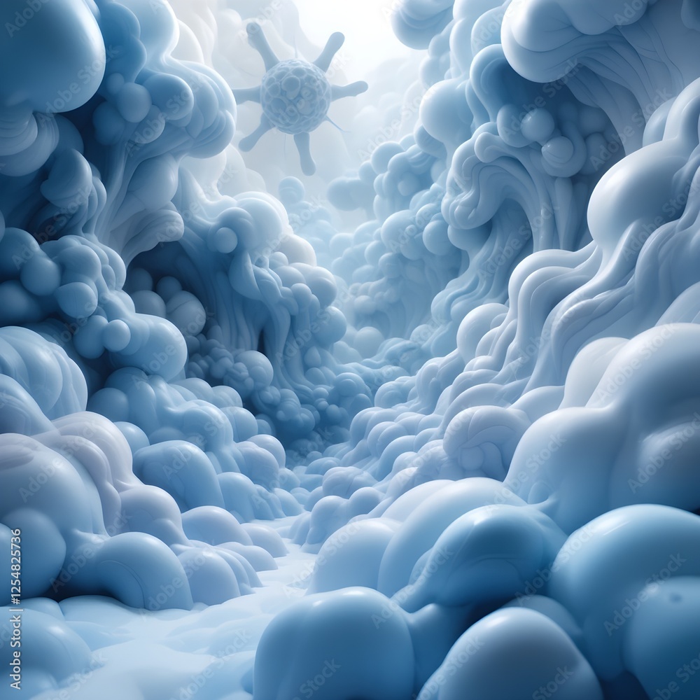 Obraz premium A 3D abstract background with abstract, cloud-like forms and a soft glow.