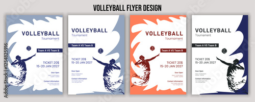 Volleyball camp posters, flyer with volleyball ball - template vector design A sports background vector for Sports Day,Volleyball abstract background design. Sports concept.