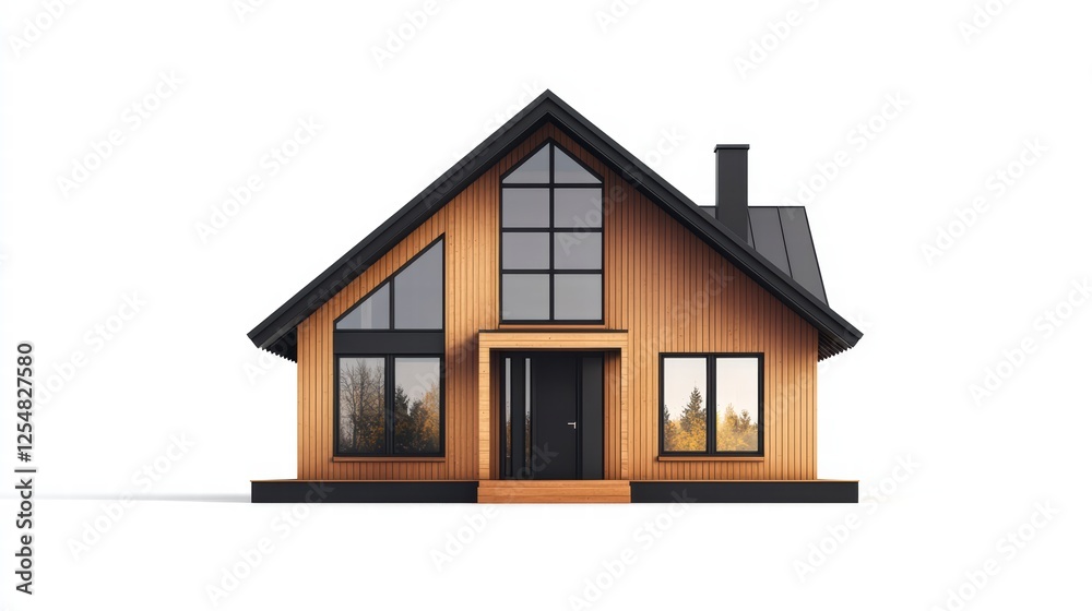 Modern Wooden House: A contemporary wooden house with a sleek, minimalist design boasts large windows that offer stunning views of the surrounding landscape. Modern Wooden House: A contemporary wooden house with a sleek, minimalist design boasts large windows that offer stunning views of the surrounding landscape.
