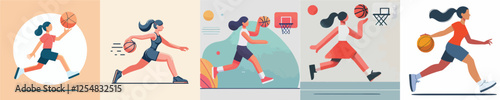 vector group of women playing basketball