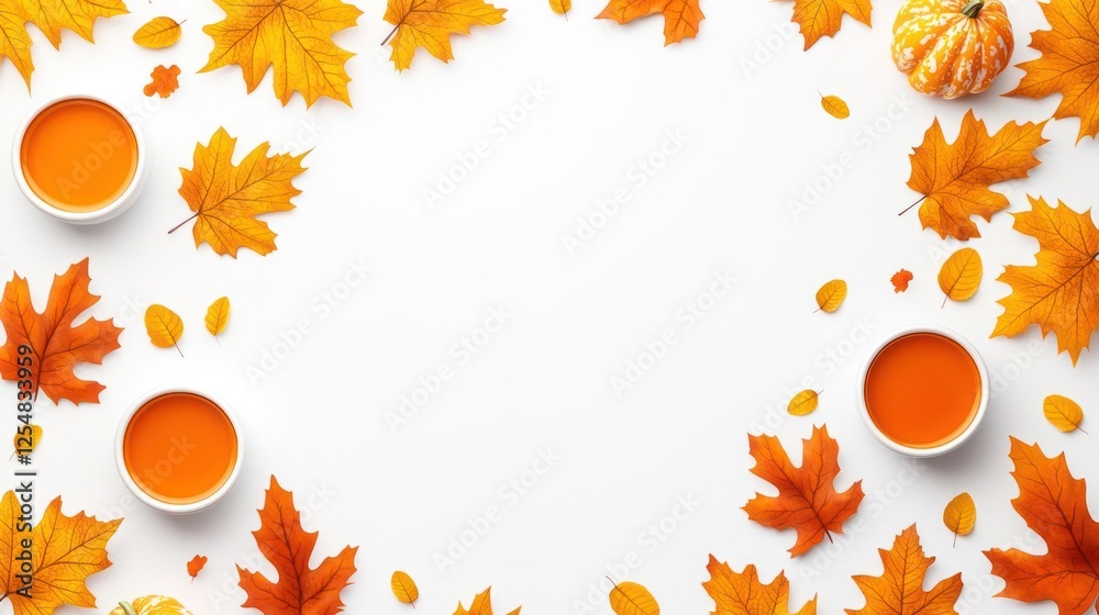 Autumn Leaves And Pumpkins Arrangement On White Background Autumn Leaves And Pumpkins Arrangement On White Background