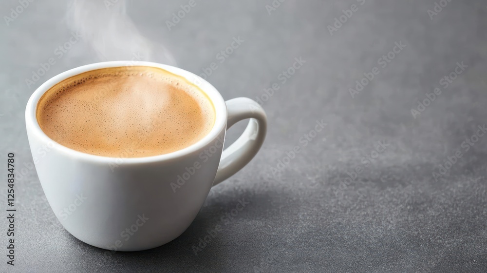 Hot Espresso In White Cup On Gray Table Hot Espresso In White Cup On Gray Table