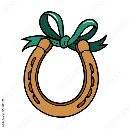 Lucky Horseshoe with Green Ribbon Illustration