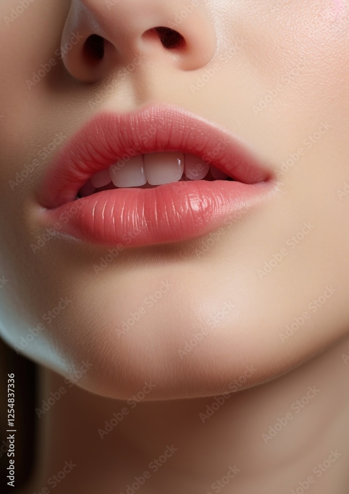 Fototapeta premium Close up on face pores texture mouth skin perfection.