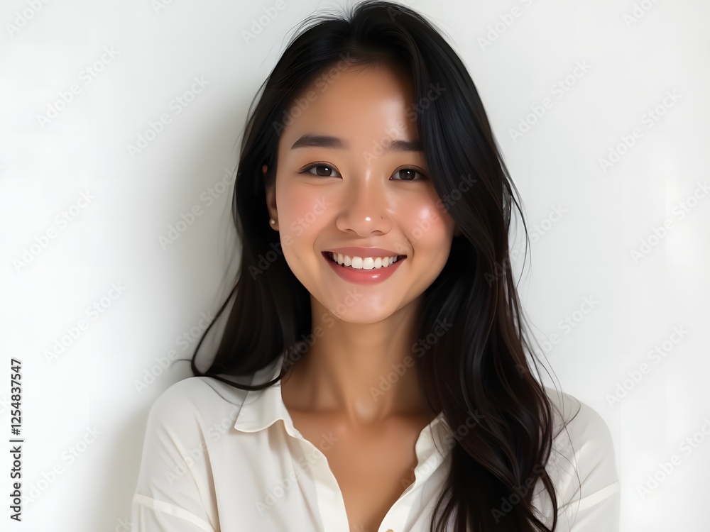Portrait of a Smiling Young Woman with Long Black Hair Isolated on White Portrait of a Smiling Young Woman with Long Black Hair Isolated on White