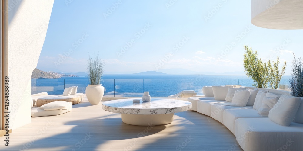 Fototapeta premium Luxury Seascape Terrace: Breathtaking Ocean View from Modern Minimalist Design