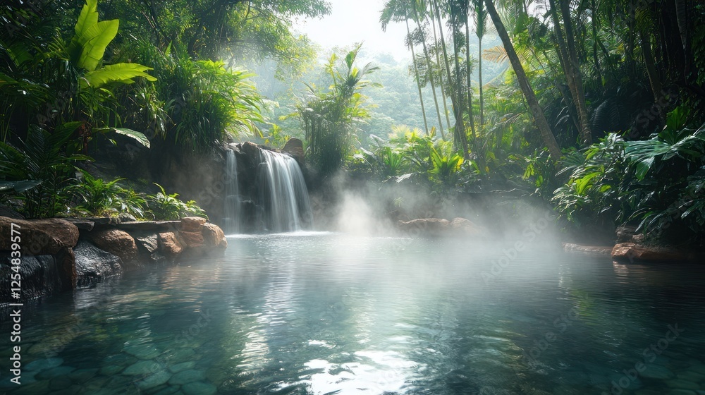 Tropical Waterfall Pool Relaxation in lush jungle Tropical Waterfall Pool Relaxation in lush jungle