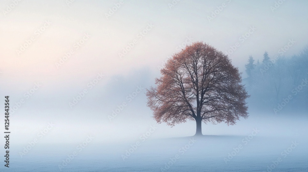 Solitary Tree in Misty Dawn: A Serene Landscape Solitary Tree in Misty Dawn: A Serene Landscape