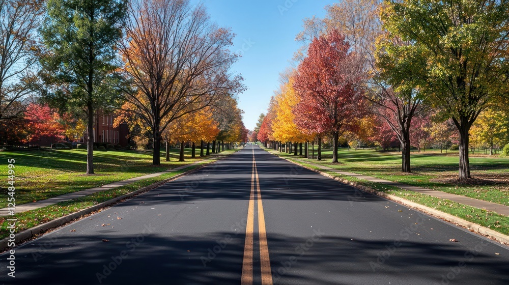 Autumnal Street Scene With Colorful Trees Autumnal Street Scene With Colorful Trees