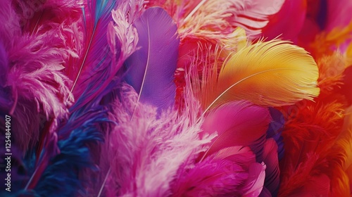 Colorful layered feathers a carnivalinspired texture closeup photo