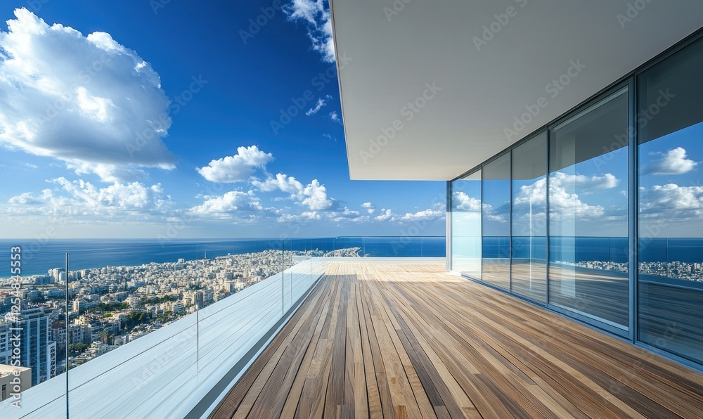 Fototapeta premium Luxury Penthouse Balcony with Panoramic Ocean View