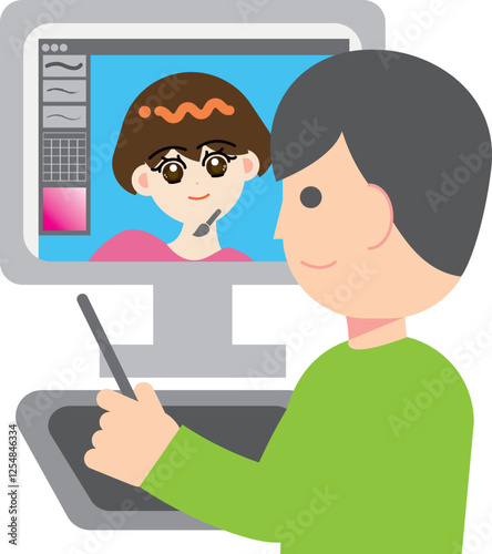 デジタルイラストを描く男性