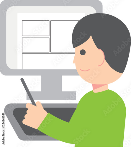 デジタルで漫画を描く男性