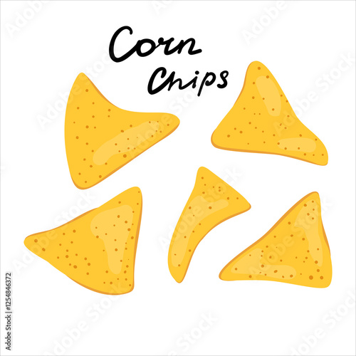 Nachos corn chips vector. Mexican traditional food bread. Color vector illustration. Ingredient for Mexican food, cuisine. Cute cartoon style, isolated on white background