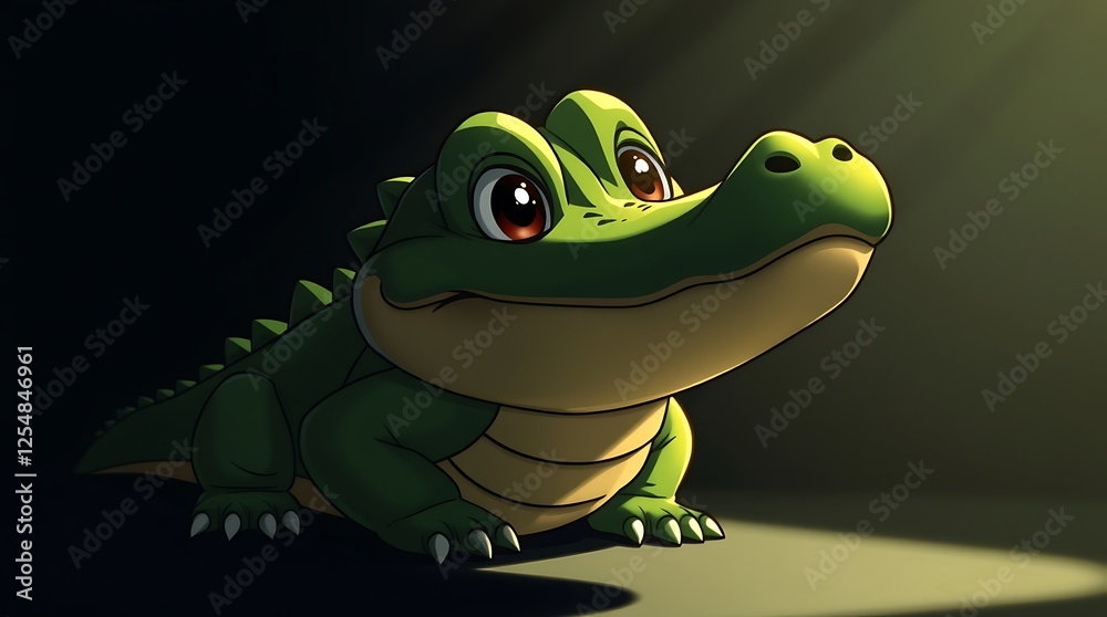 Fototapeta premium Adorable Cartoon Crocodile in a River Forest