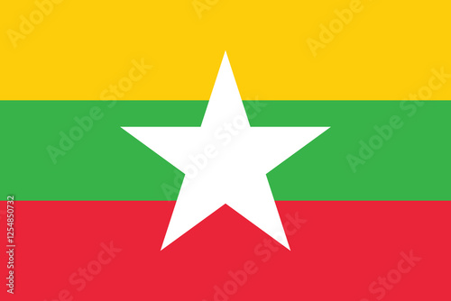 Myanmar flag official colors and proportion digital vector illustration. 