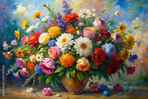 Wallpaper Mural Vase of flowers with a blue background. Watercolor. Paints Torontodigital.ca