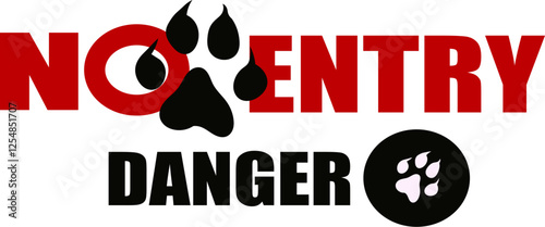 No Entry Sign in Red color, with a black animal paw print and danger symbol, vector drawing