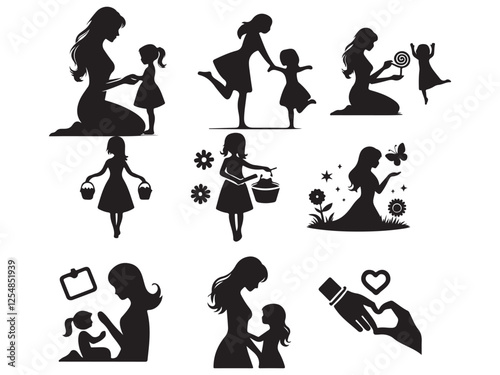 mother and children silhouettes