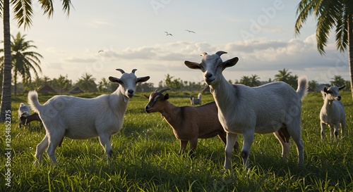 Tranquil Sunset Goat Herd in Tropical Paradise