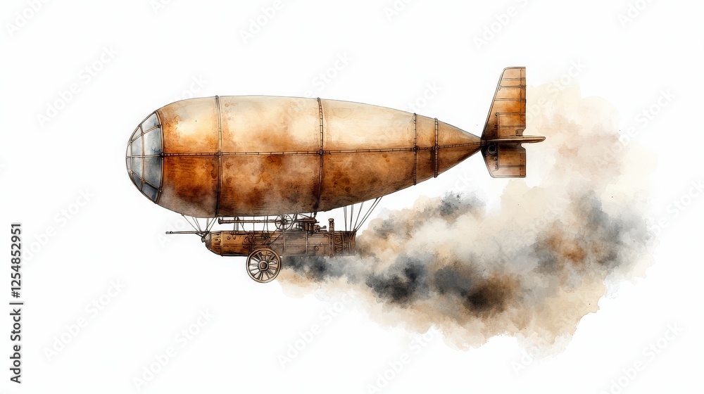 Fototapeta premium Vintage Steampunk Airship with Steam Clouds for Fantasy and Adventure Themes