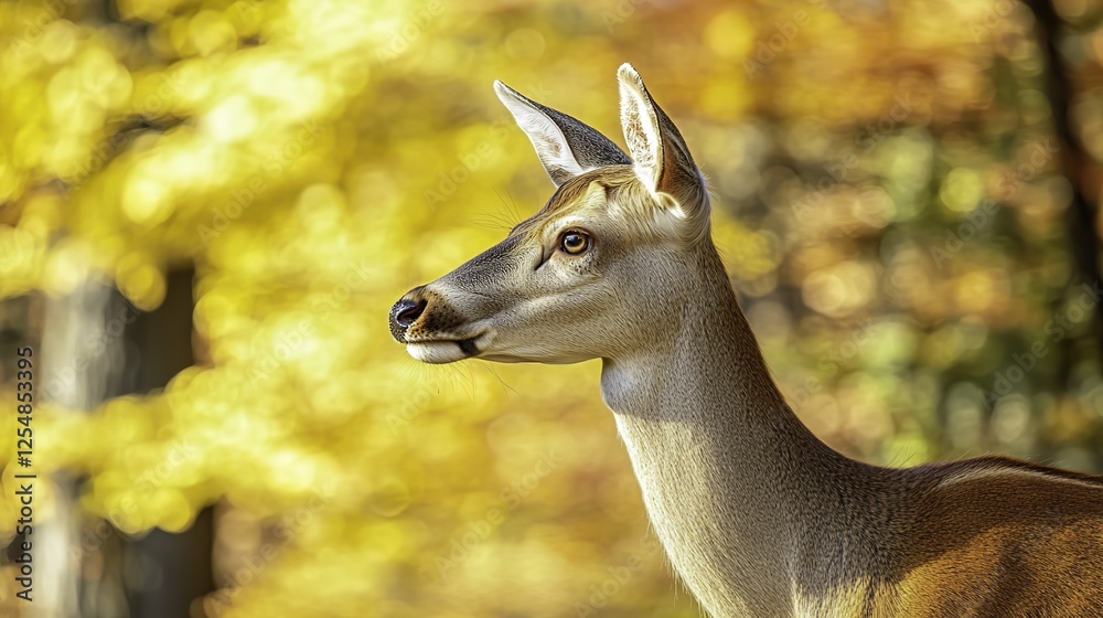Majestic red deer in golden morning light, serene forest backdrop. A moment of natural grace and tranquility.